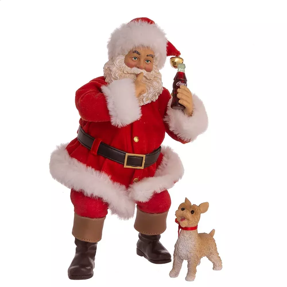10 Inch Coca-Cola Fabriche Sundblom 90th Anniversary Santa and Dog - 2 Piece Set