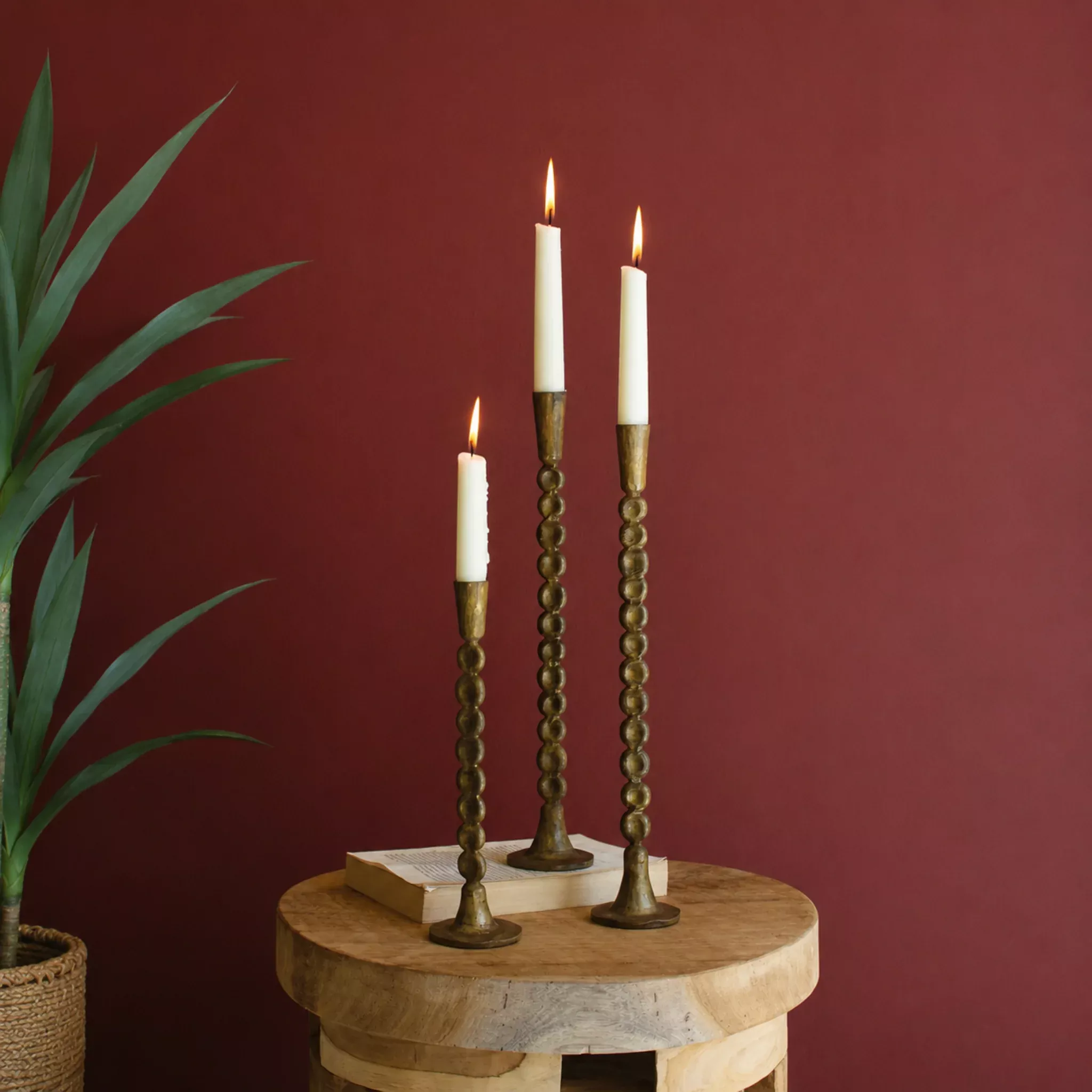 Antique Brass Beaded Taper Candle Holder