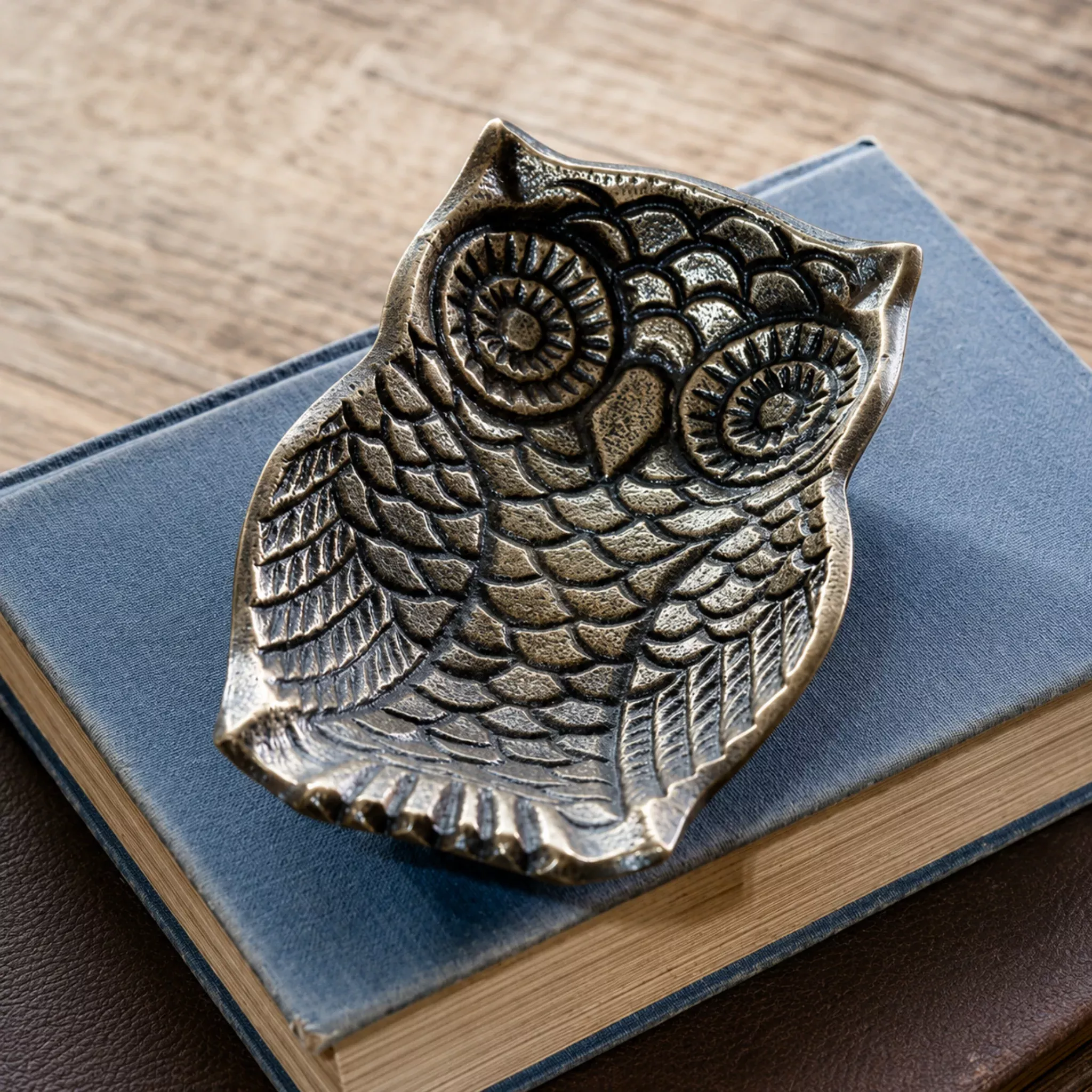 Antique Brass Owl Trinket Tray