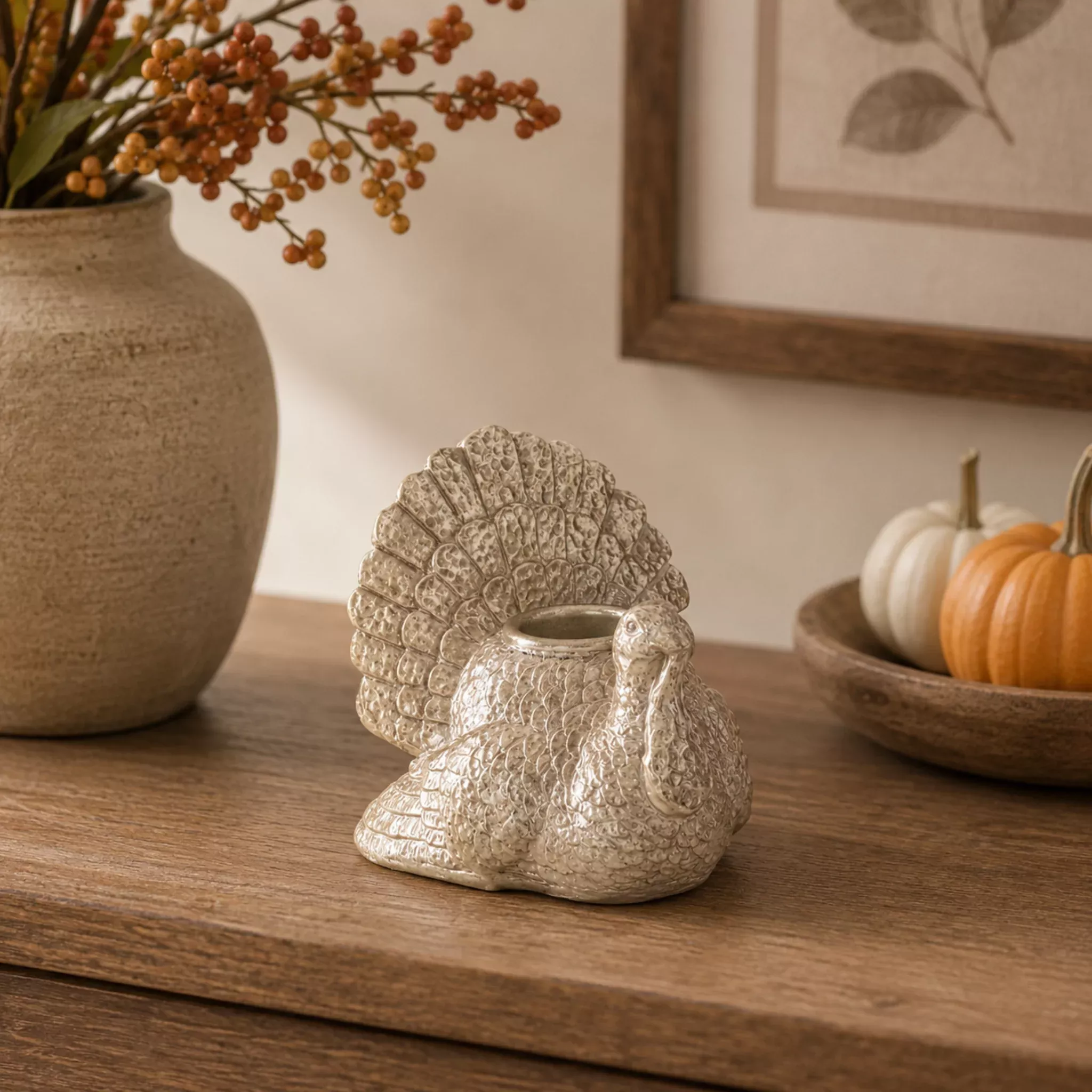 Antiqued Silver Turkey Taper Holder