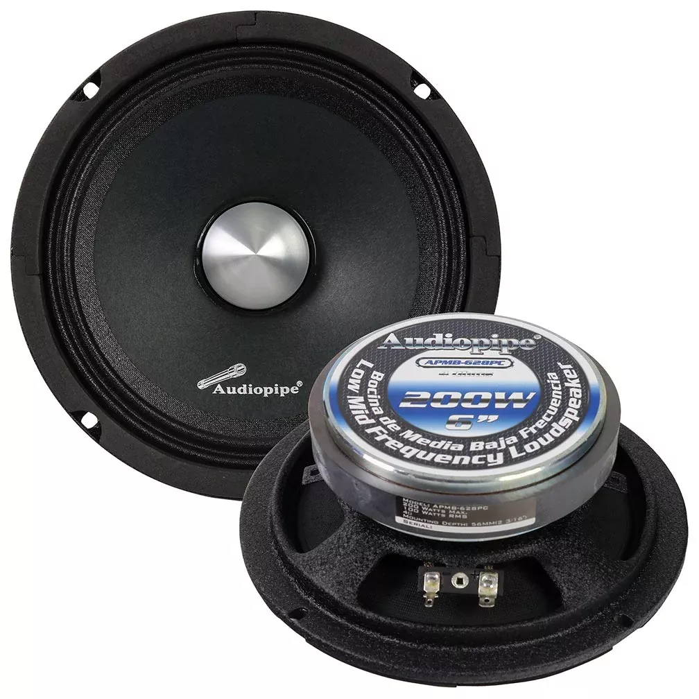 Audiopipe APMB628PC Low Mid Frequency Loudspeaker 6" 200W Max Each Dust Cap