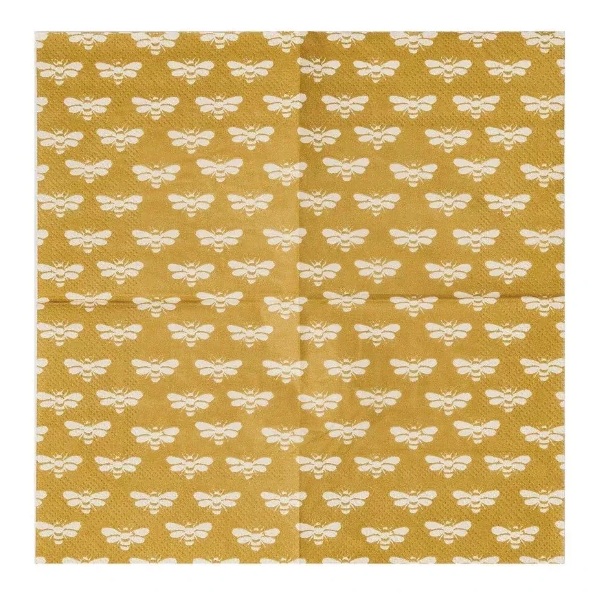 Bee Patterned Paper Cocktail Napkins - 50 pc.