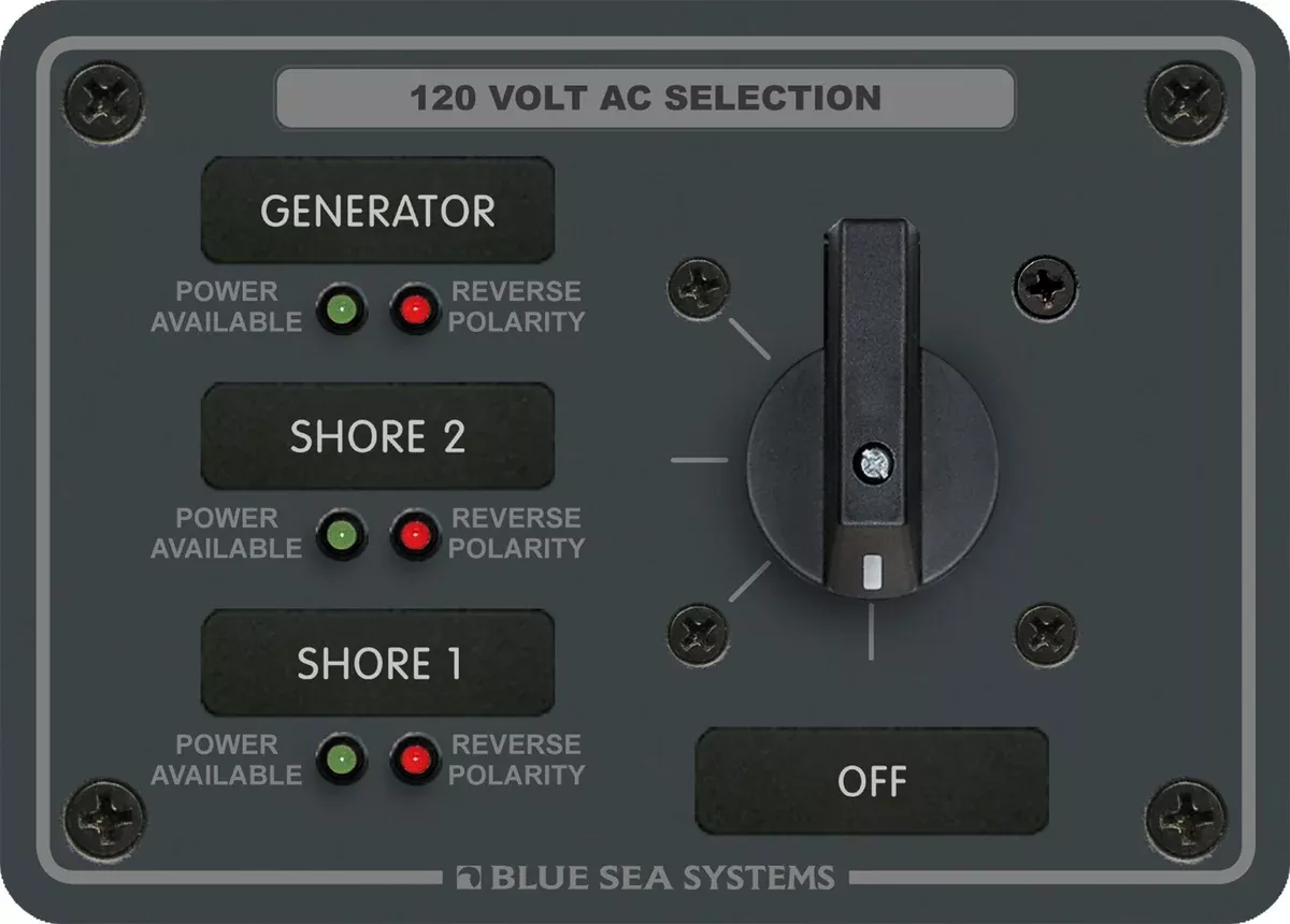 Blue Sea Systems 8366 AC Rotary Switch Panel 30 Ampere 3 positions + OFF, 2 Pole, Beige, 3.75" H x 5.25" W x 2.41" D