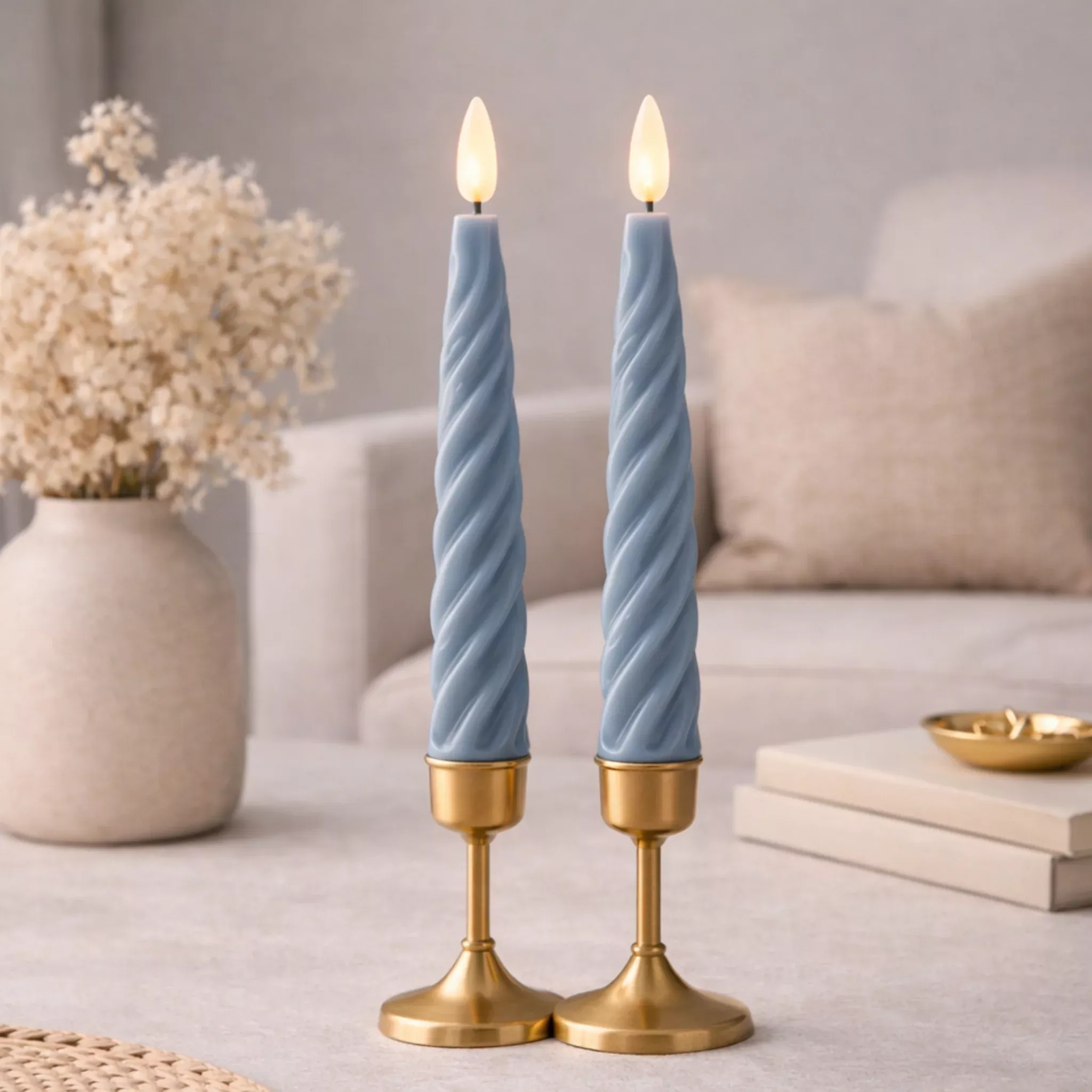 Blue Spiral Taper Candles