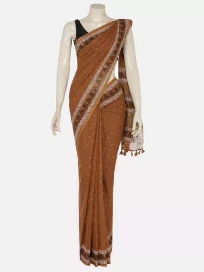 Brown Printed Cotton Saree