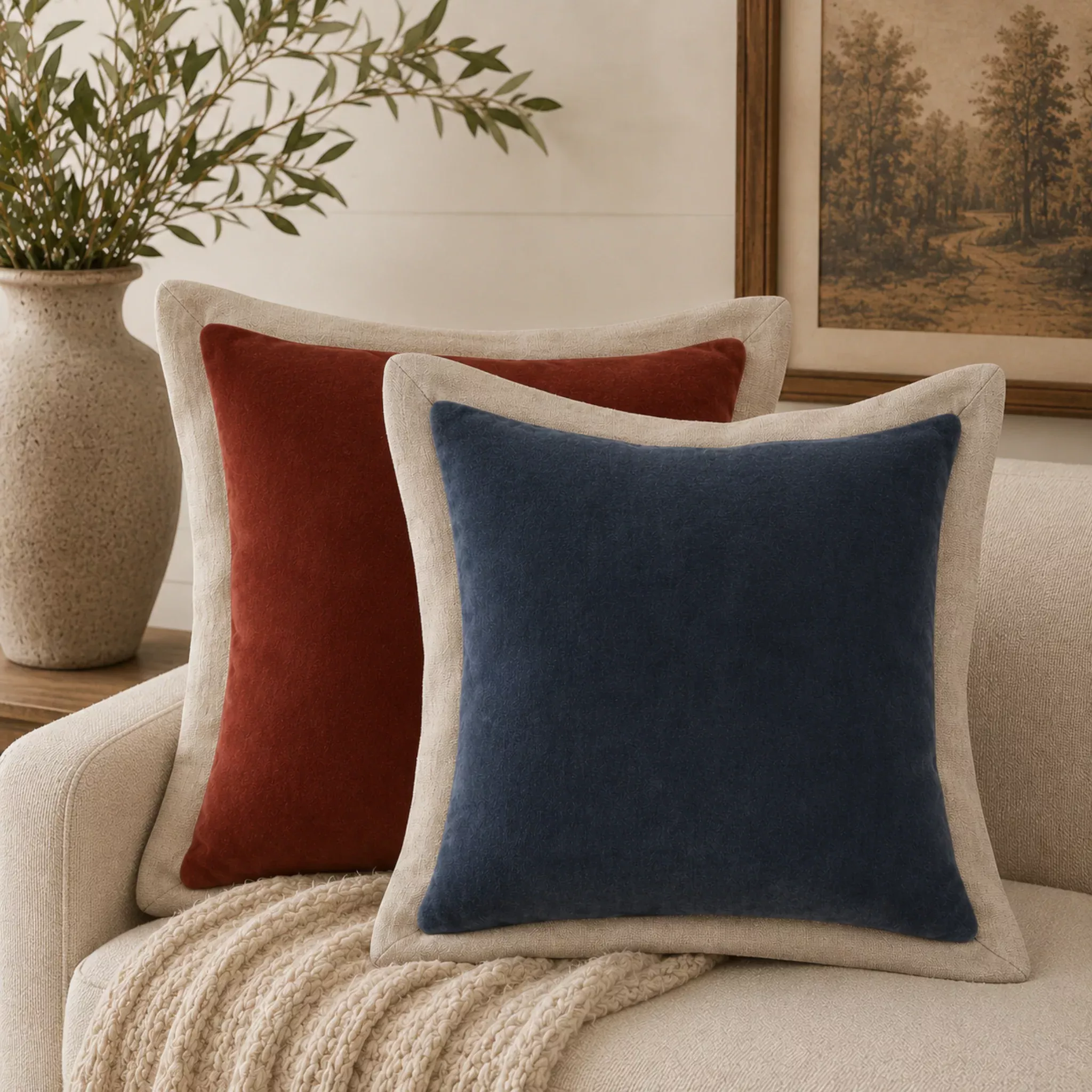 Burlap Flanged Velvet Pillow