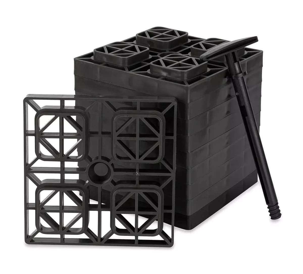 Camco FasTen Camper / RV Leveling Blocks - Features Interlocking Design for Customizable Height - Carrying Handle Twists to Secure Blocks for RV Storage - 8.5” x 8.5” x 1”, Yellow, 10-Pack (44512)