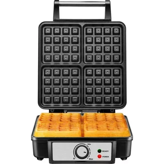 Chefman 4 Slice Belgian Waffle Maker w/ Adjustable Temperature, Stainless Steel