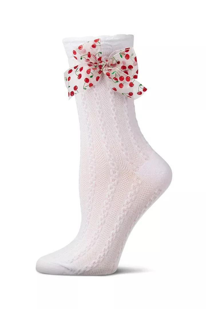Cherry Bow Crew Socks