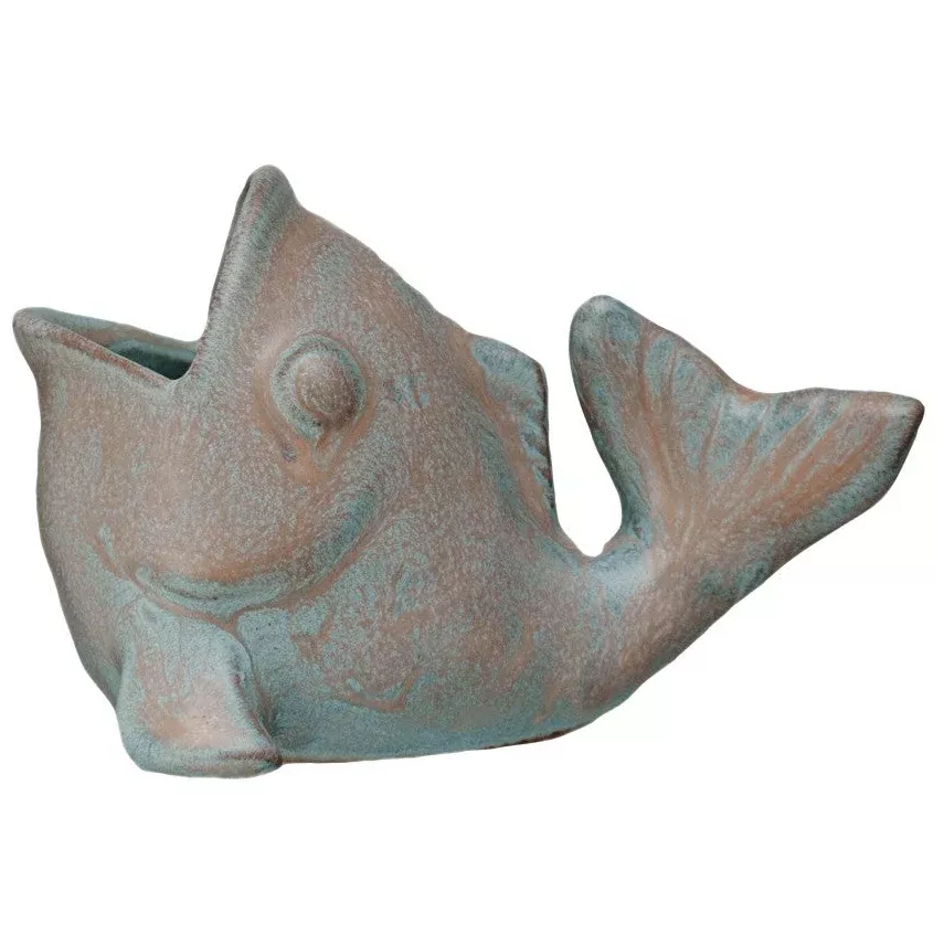 Distressed Copper-Finished Stoneware Fish Toothpick Holder - 2" x 3"