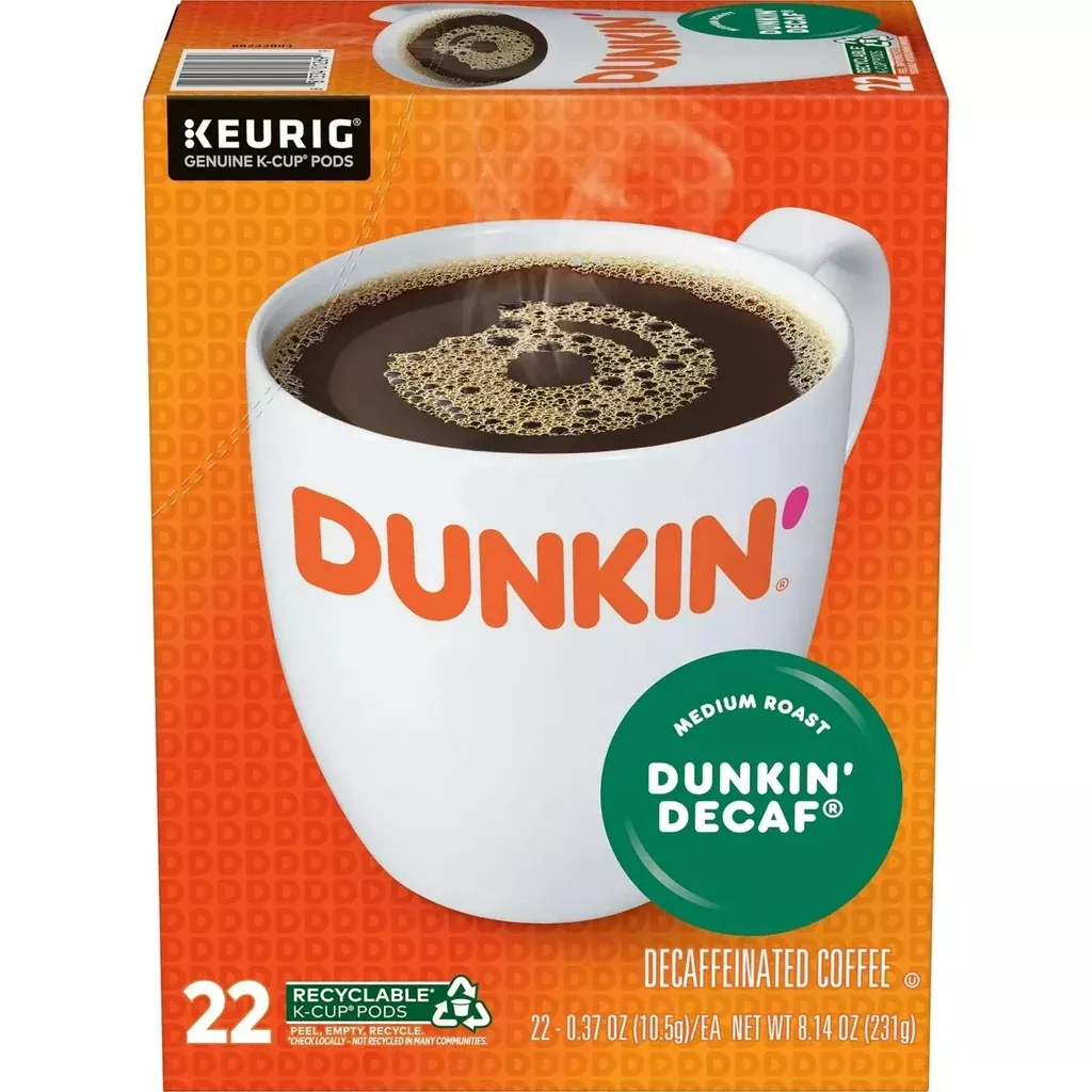 Dunkin’ Decaf Medium Roast Coffee, Keurig K Cup Pods, 22 Count Box