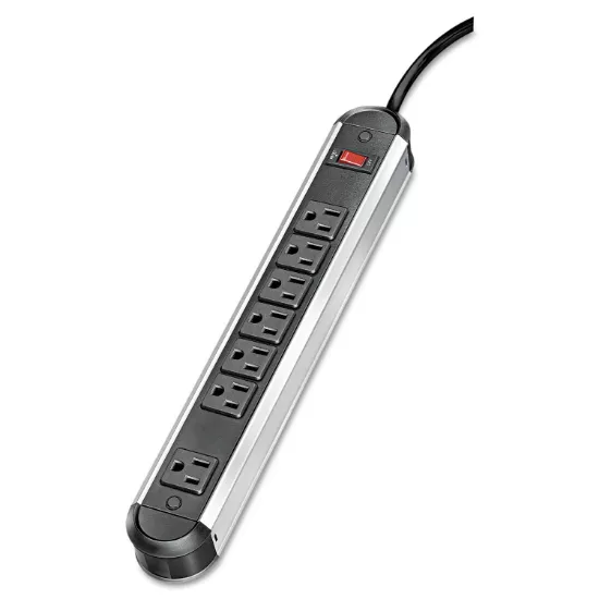 Fellowes - 7-Outlet Metal Power Strip 125V 12ft Cord - Black/Silver