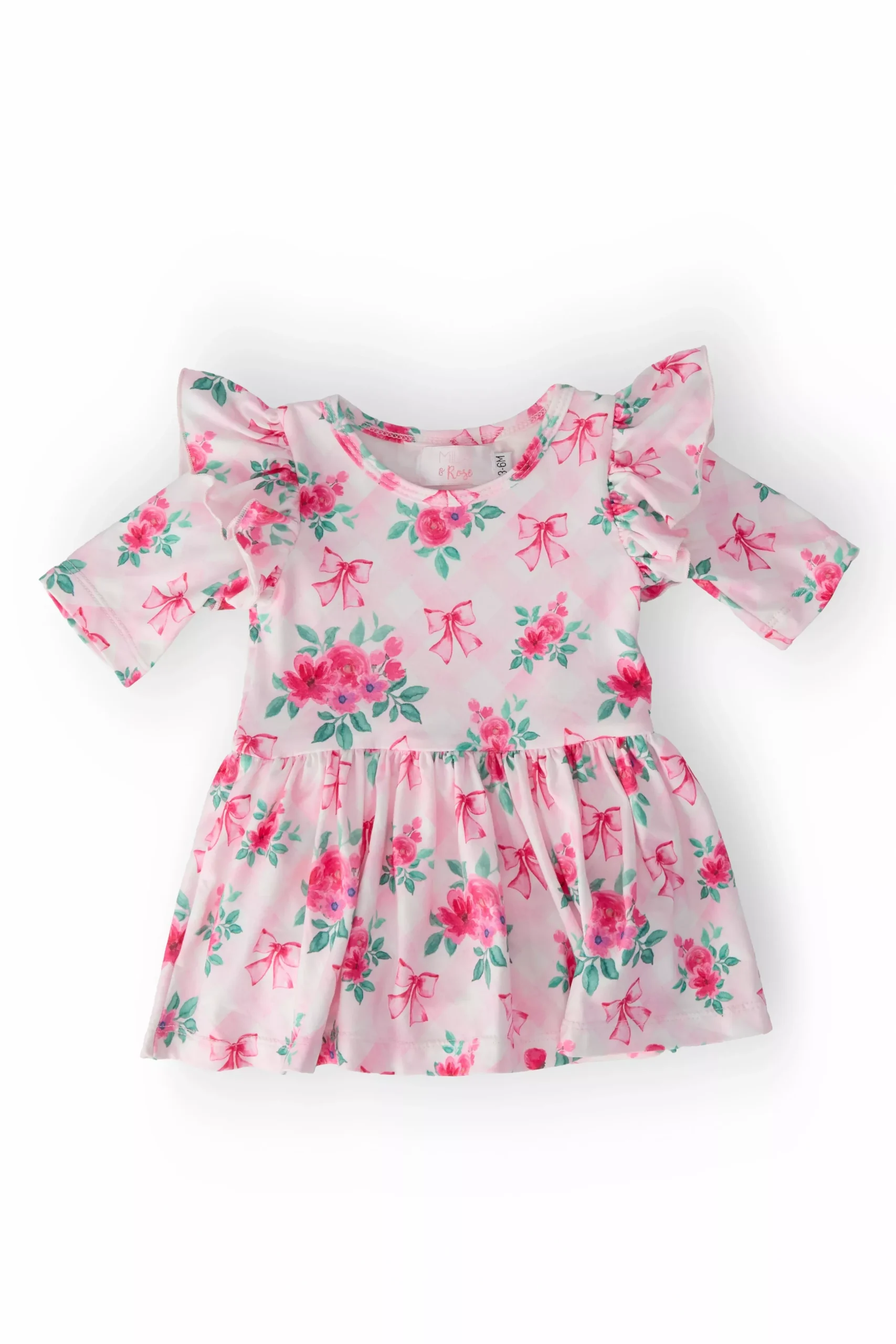 Gingham Bows 3 /4 Sleeve Flutter Twirl Bodysuit