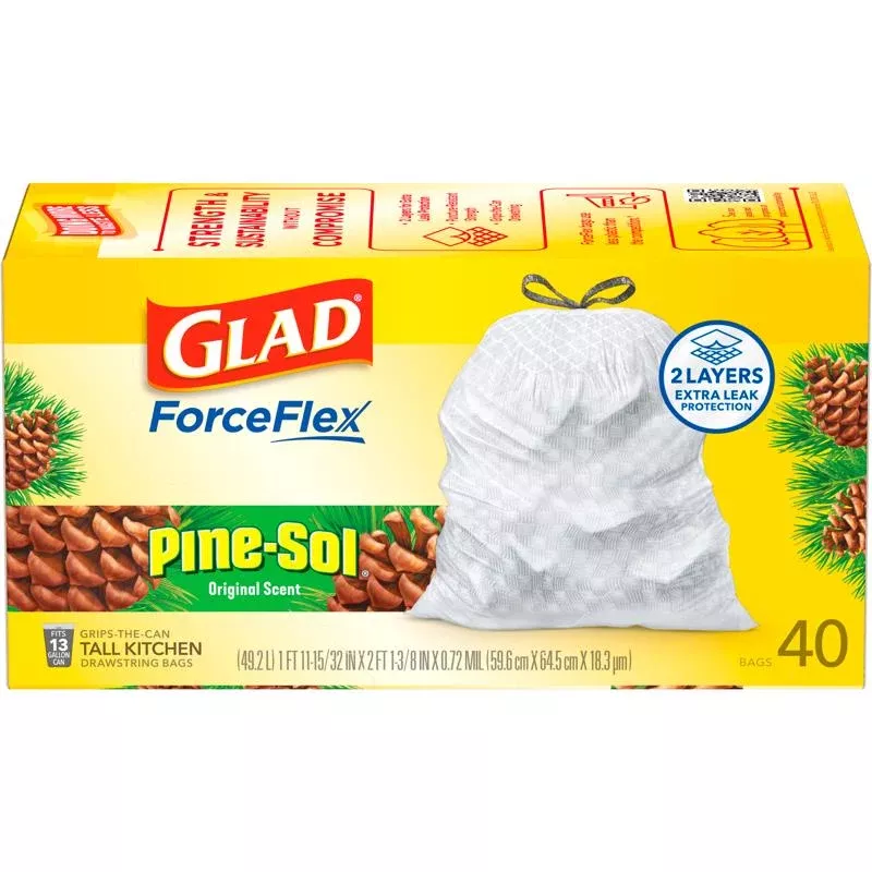 Glad ForceFlex 13-Gallon Kitchen Trash Bags w/ Pine-Sol - 40 pc.