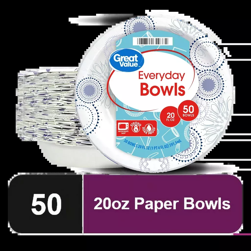 Great Value Everyday Disposable Paper Bowls, 20 oz, 50 Count
