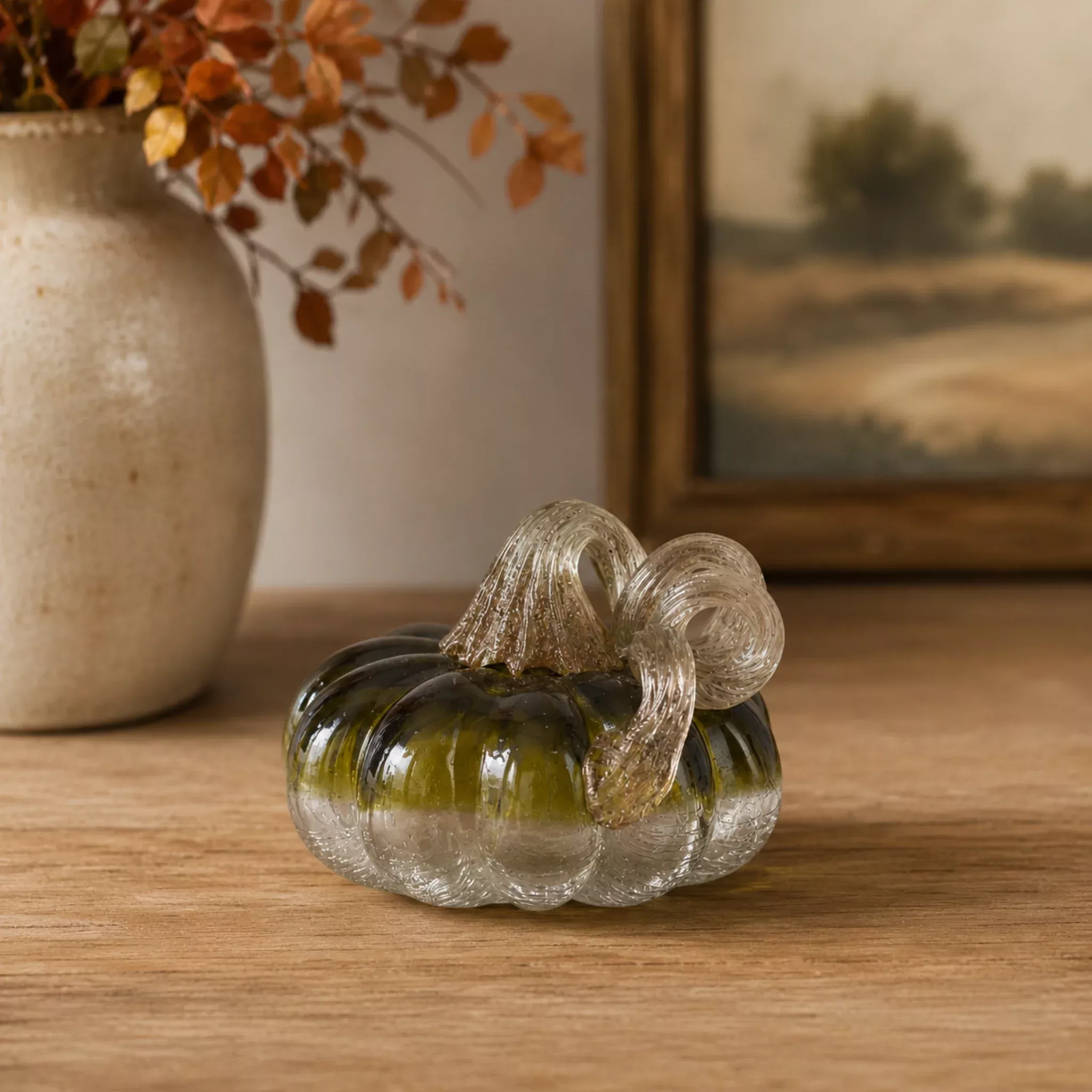 Hand Blown Crackled Glass Pumpkin