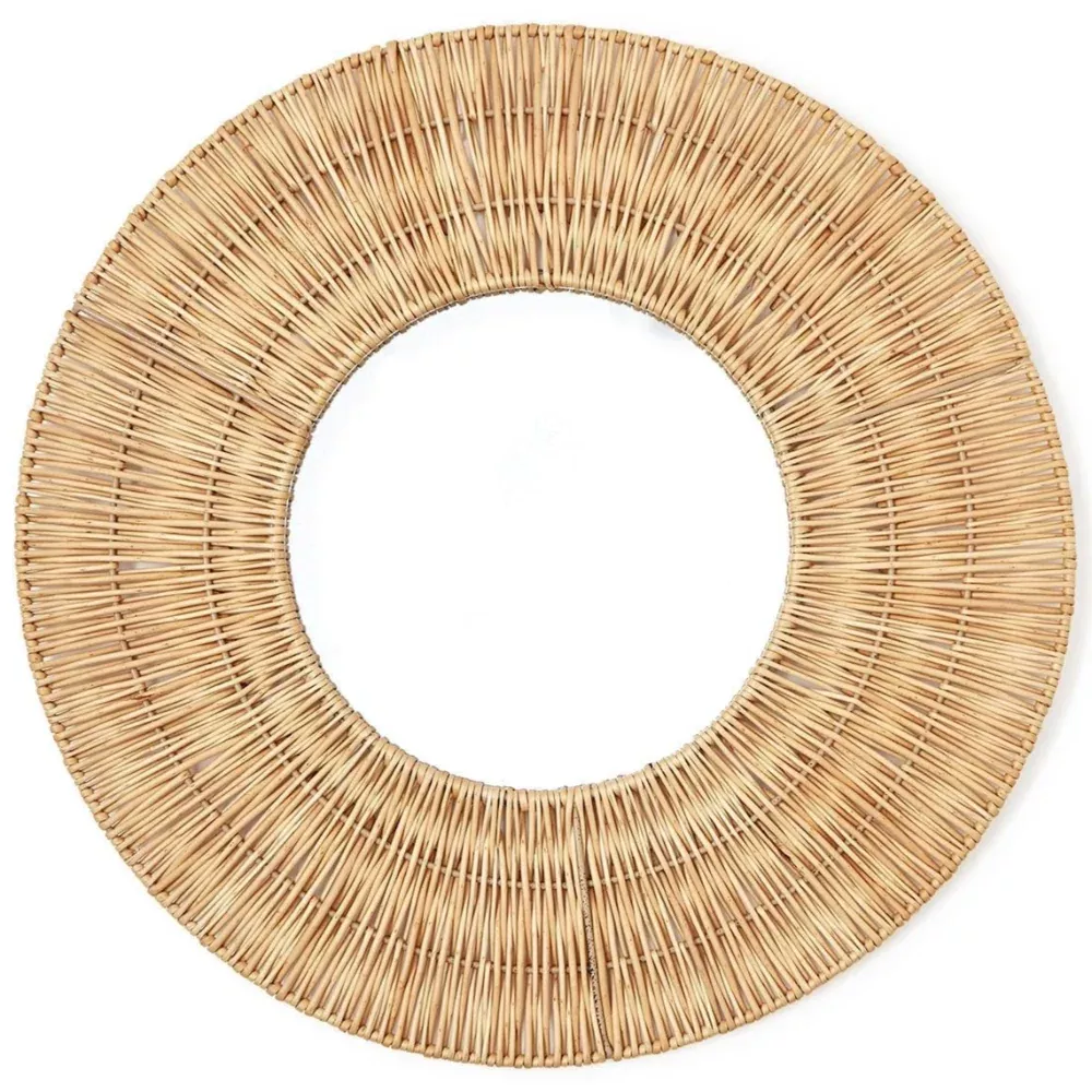 Hand-Crafted Circular Wicker Wall Mirror - 23.25"