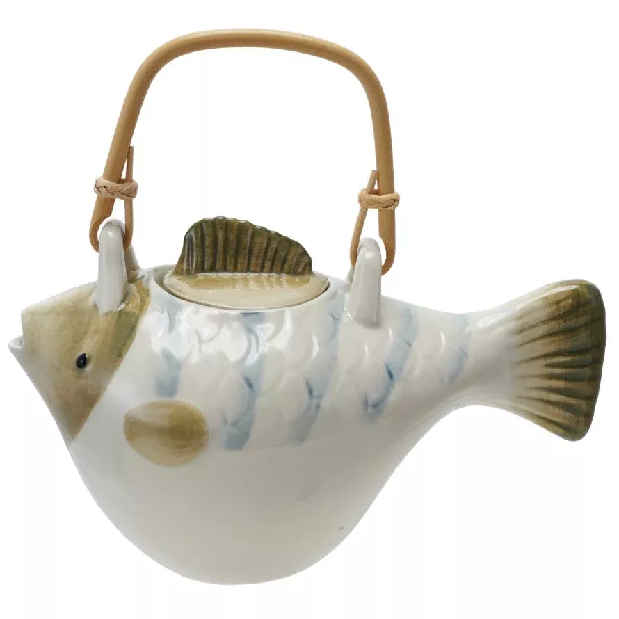 Hand-Painted Stoneware Fish Teapot - 24 oz.