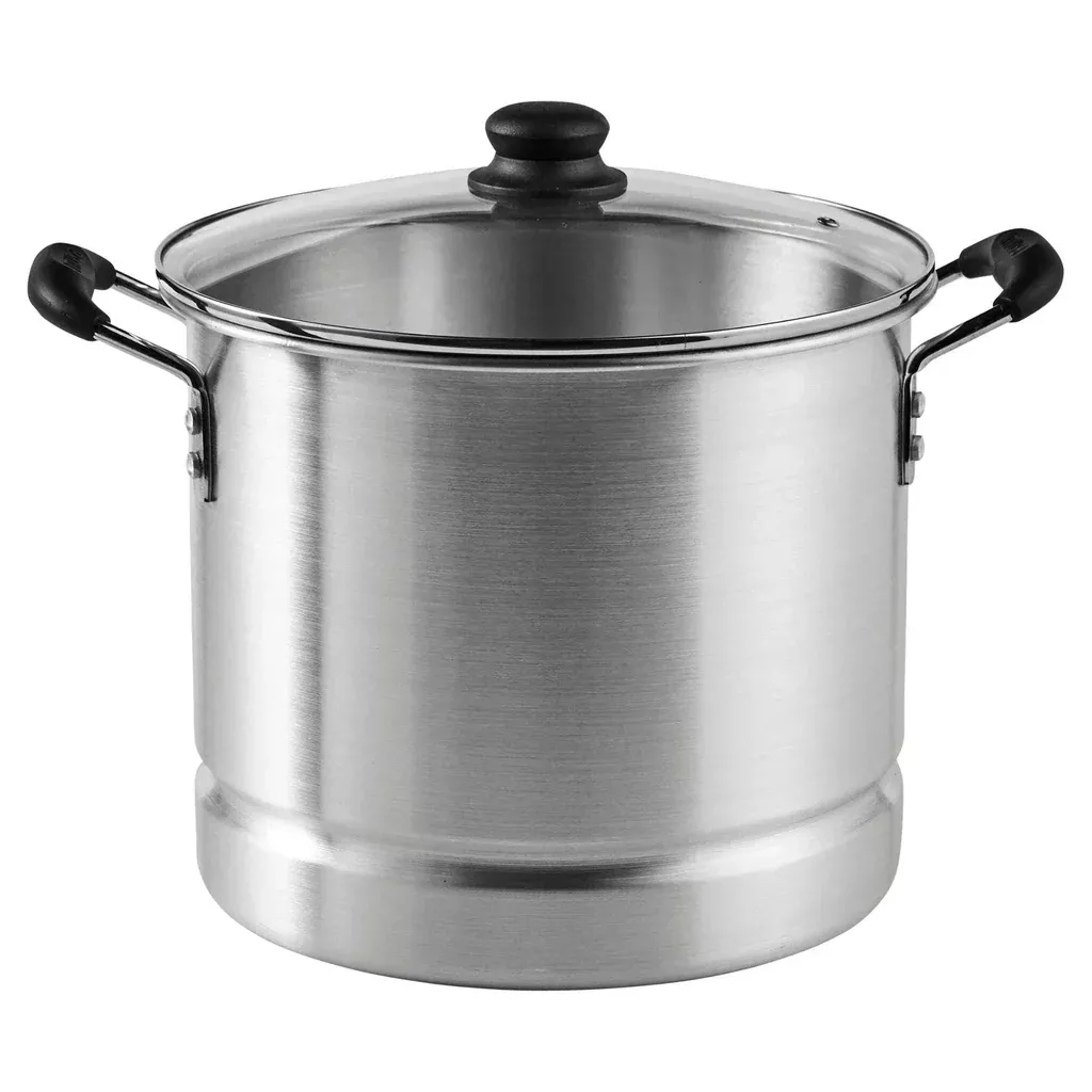 Imusa 10Qt Aluminum Steamer or Stock Pot with Glass Lid & Removable Rack