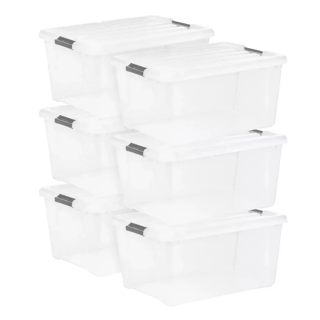 IRIS 45QT Clear Storage Bin with Buckles, 6-pack