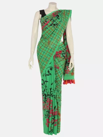 Light Green Printed Cotton Saree