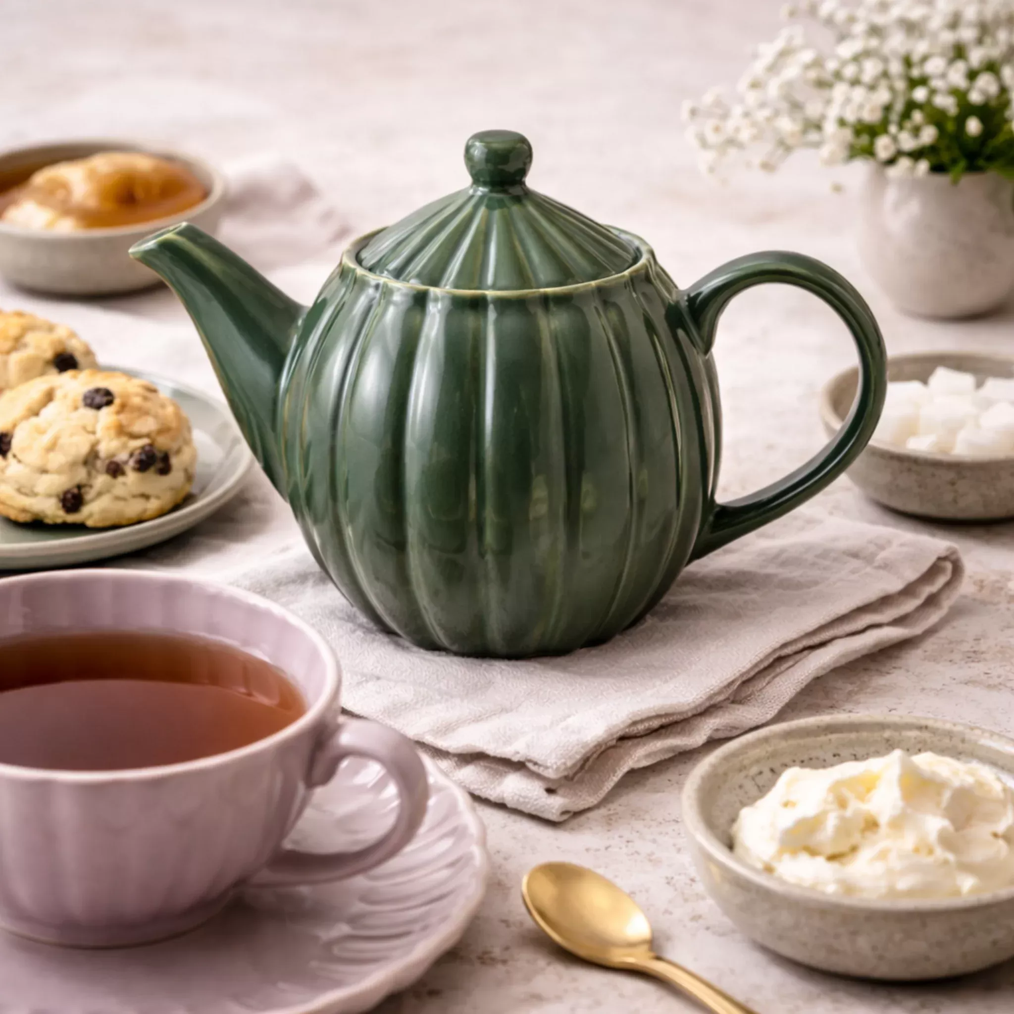 Lilac Meadows Fluted Teapot