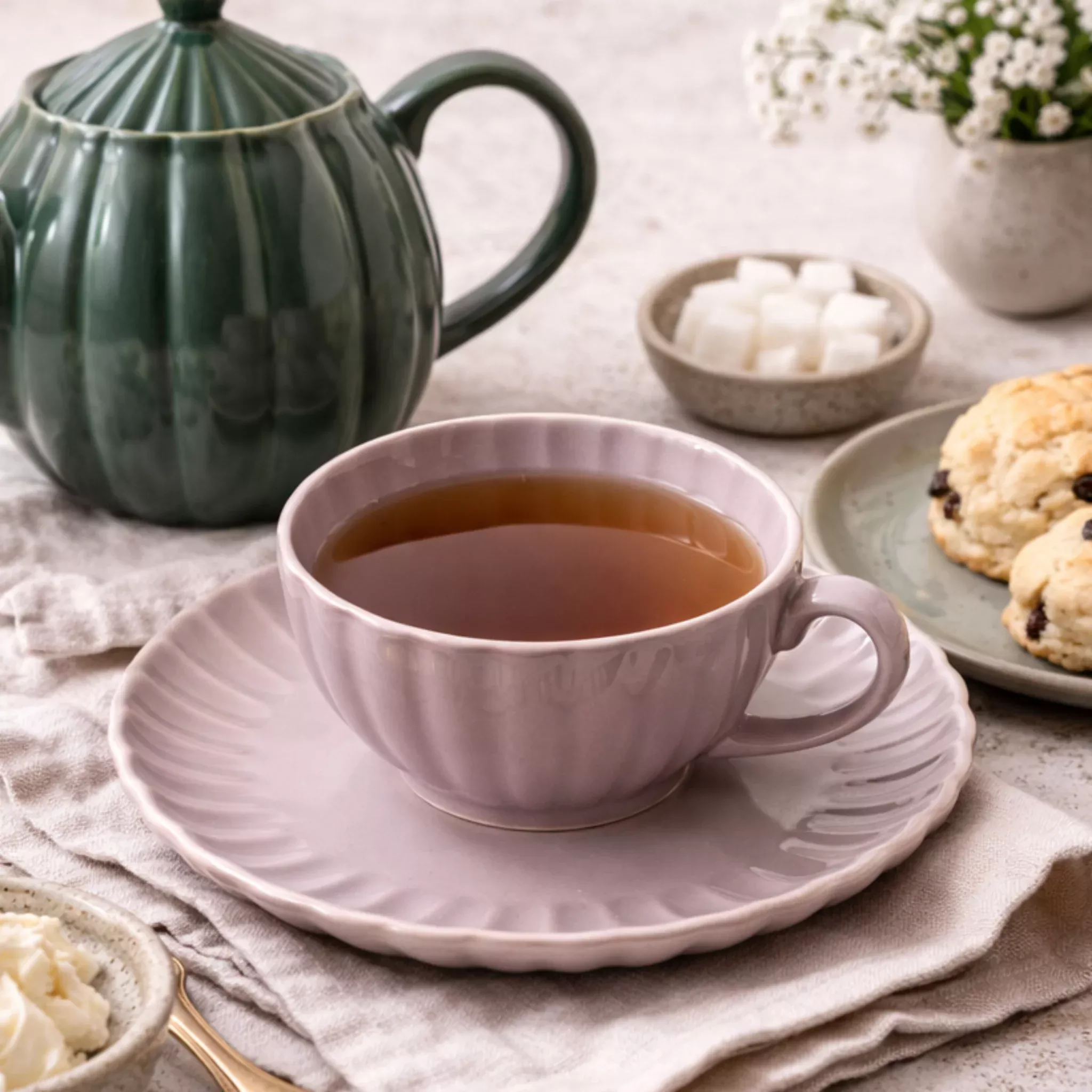 Lilac Meadows Pleated Mug & Saucer Set