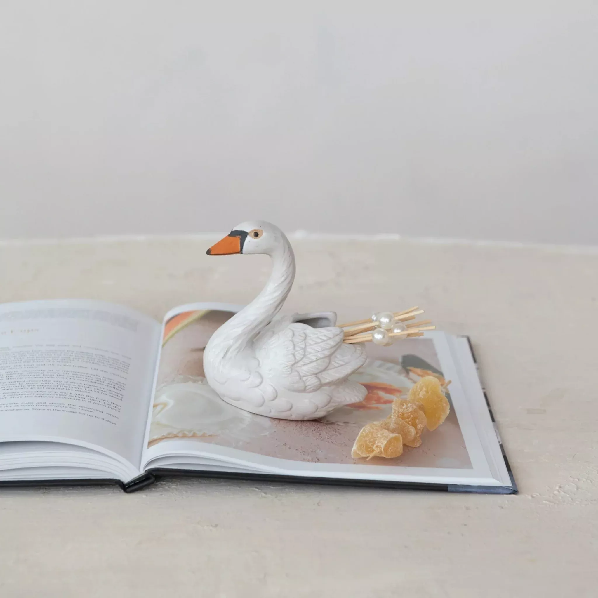 Lovely Stoneware Swan Toothpick Holder