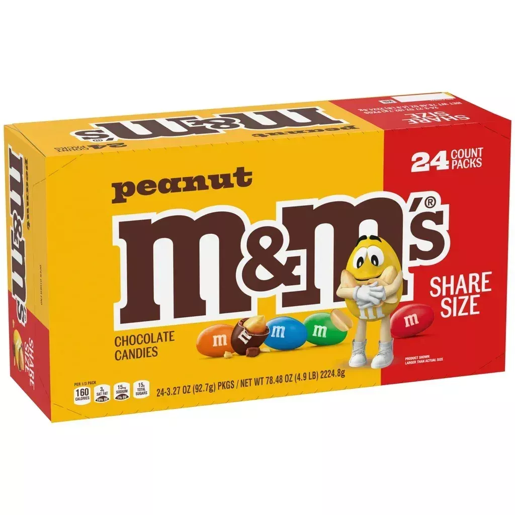 M&M's Chocolate Candy, Peanut, Share Size, 3.27 oz, 24-count