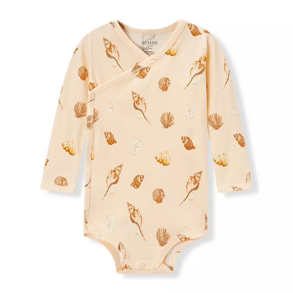 Milkbarn Seashells Crossover Long Sleeve Onesie