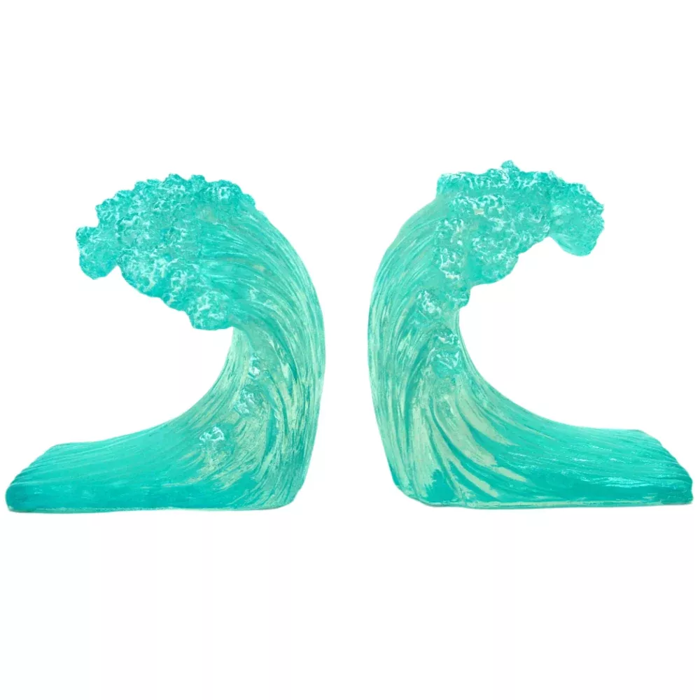 Modern Coastal Polyresin Blue Wave Bookends - 2 pc.