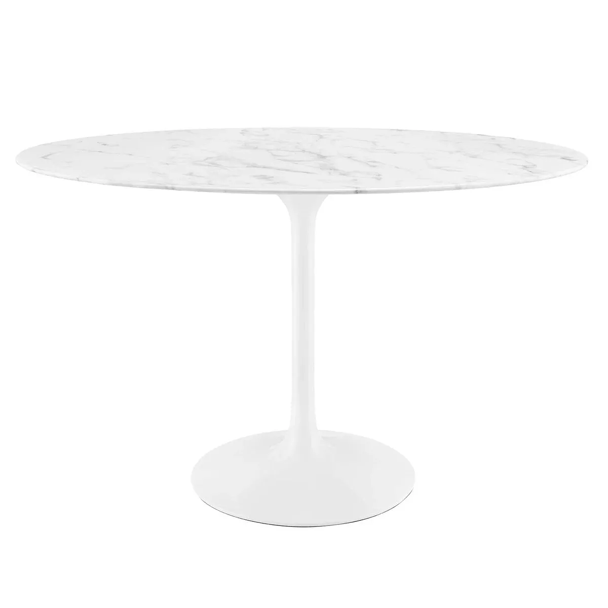 Modway Lippa 48" Oval-Shaped Mid-Century Modern Dining Table with Artificial Marble Top and White Base