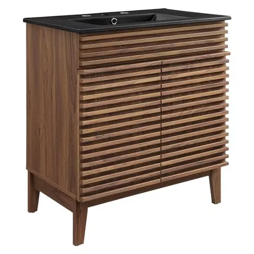 Modway Render 30" Bathroom Vanity with Sink in Walnut Black