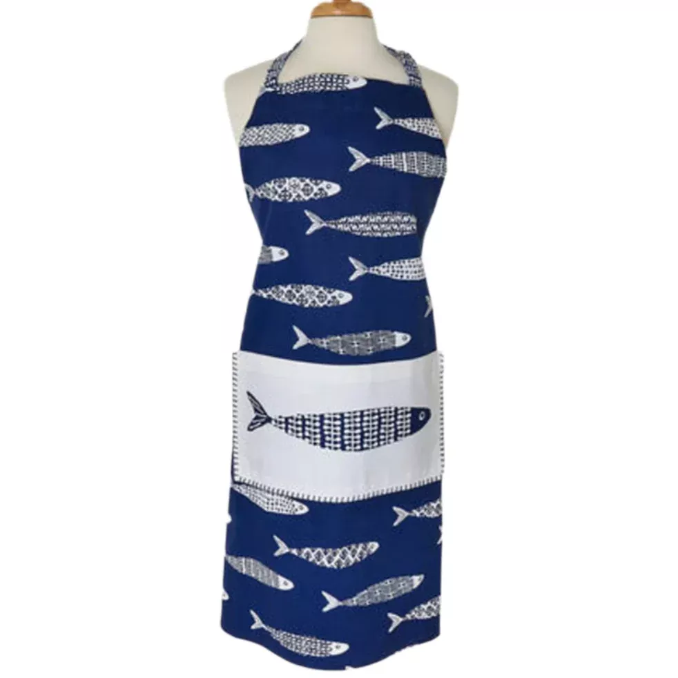 Navy Blue School of Fish Cotton Apron