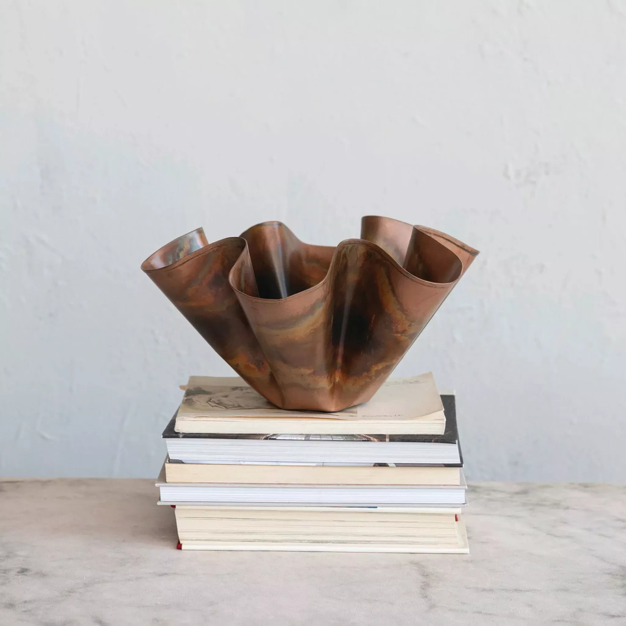 Oxidized Ruffled Copper Bowl