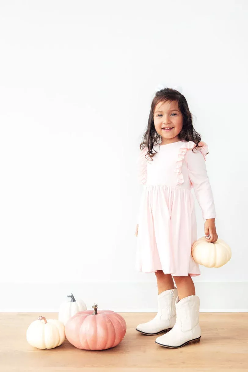 Petal Pink L /S Ruffle Twirl Dress