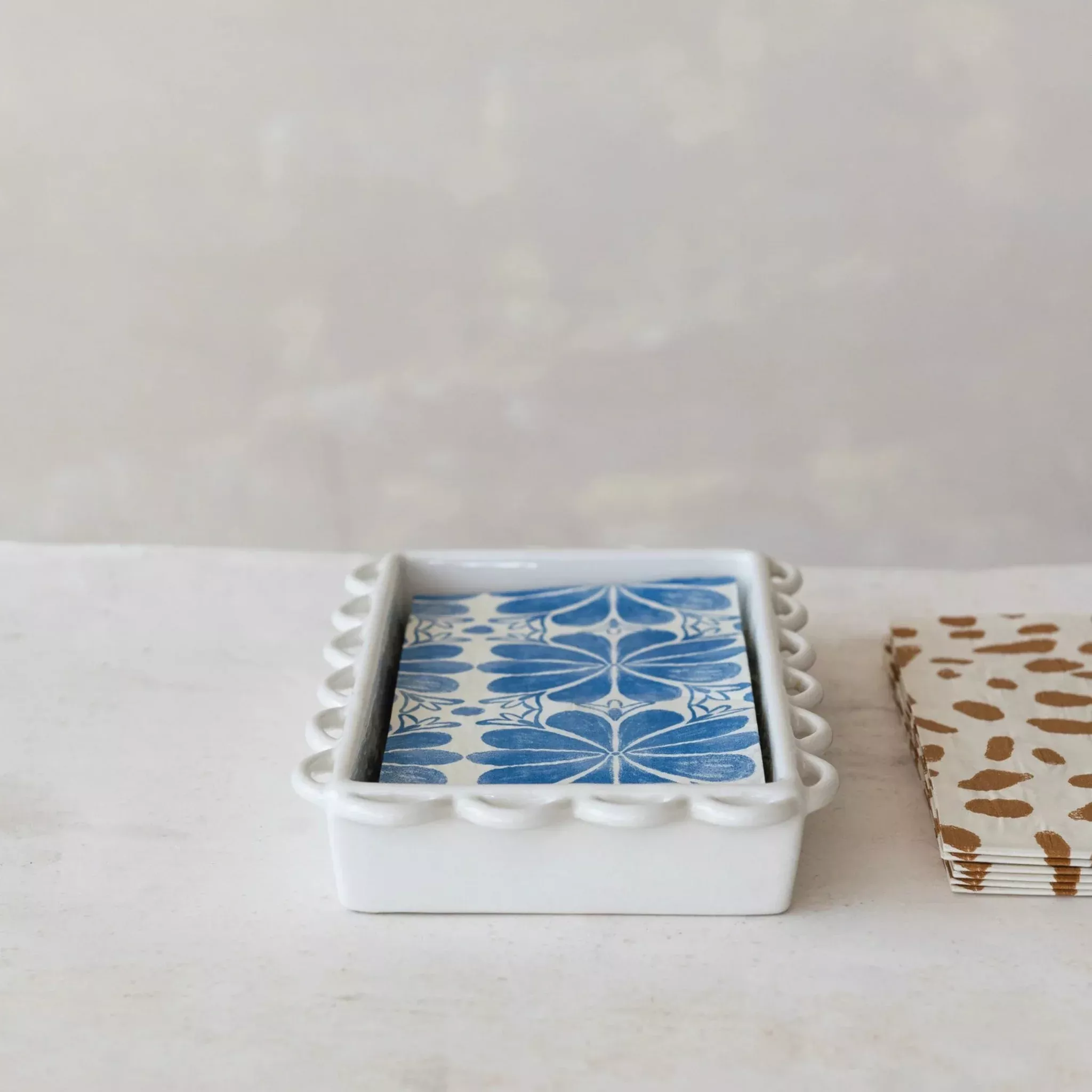 Scalloped Stoneware Napkin Holder
