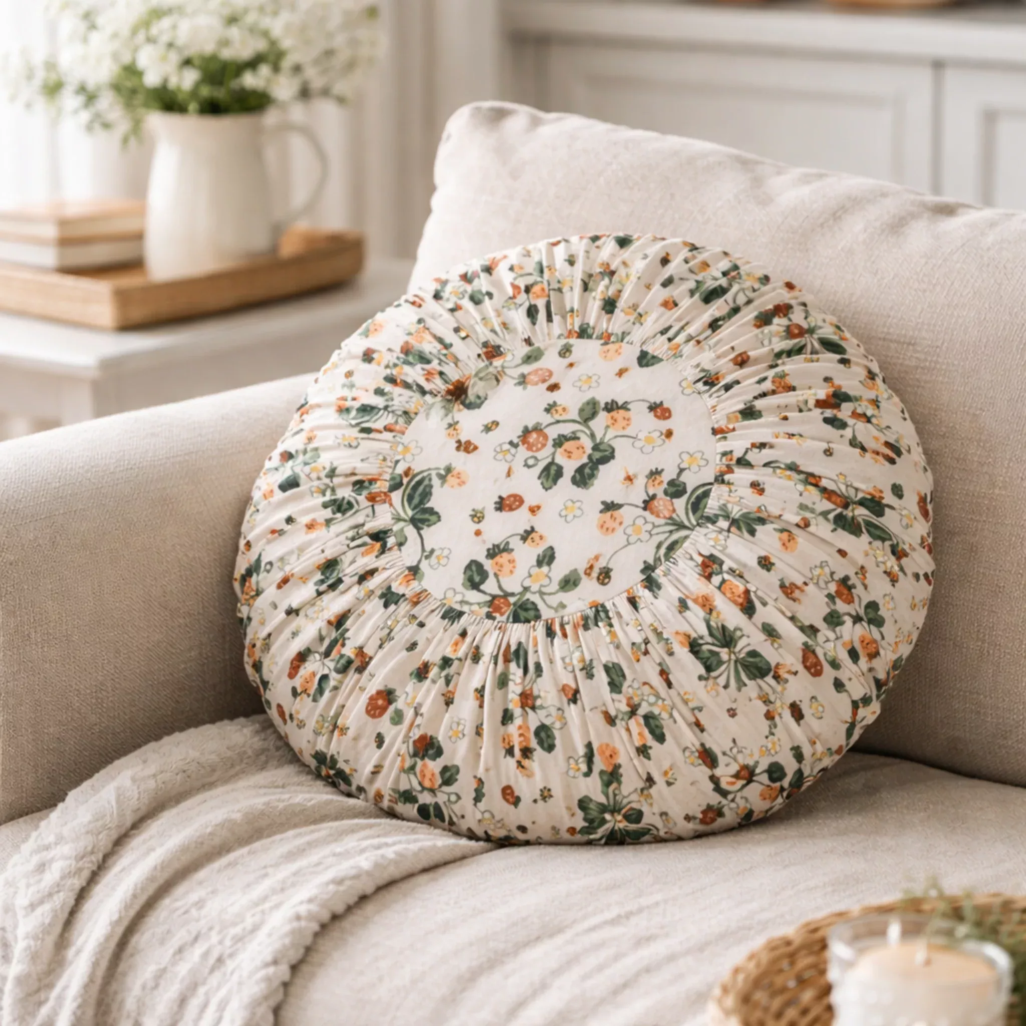 Strawberry Floral Pleated Pillow