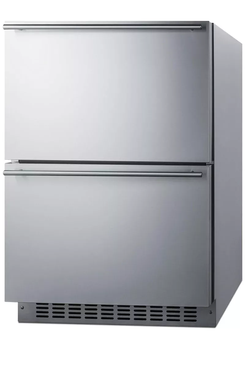 Summit SPRF34D7 Commercially Approved 24" 2-Drawer Refrigerator-Freezer, Stainless Steel, Digital Thermostat, Frost-free Operation, Professional Handles, 34"H x 23.63"W x 23.75"D- (Panel Not Included)