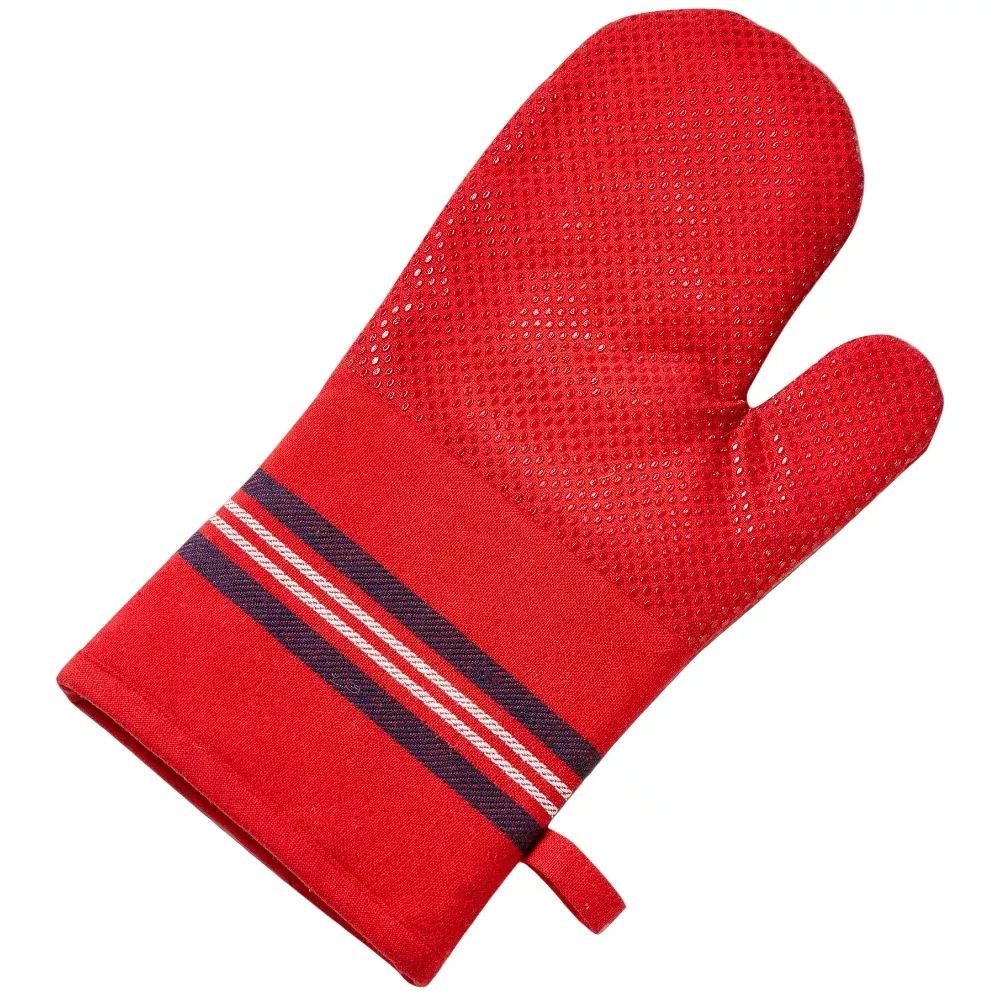 TAG Red Striped Polyester & Silicone Oven Mitt