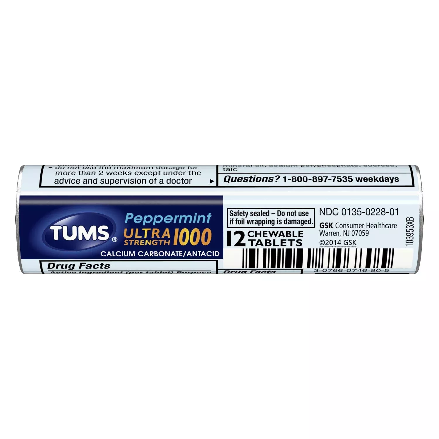 Tums Ultra Strength Peppermint Antacid Chewable Tablets