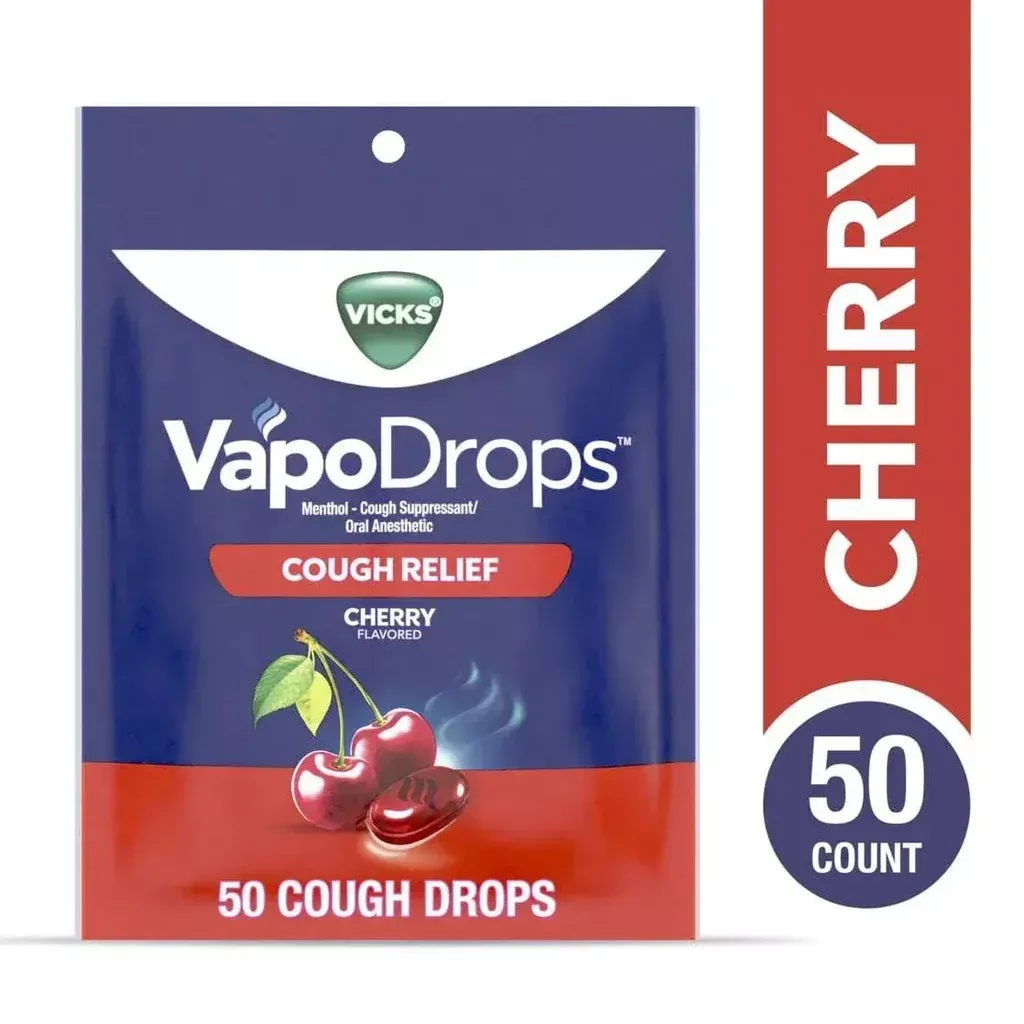 Vicks VapoDrops Cough Drops and Throat Lozenges, Cherry Flavor, 50 Count