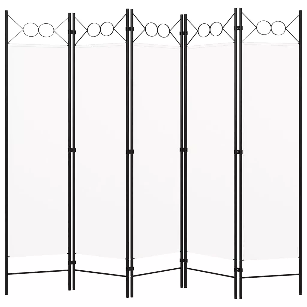 vidaXL 5-Panel Room Divider | Cream White | Free Standing | Industrial Modern Style | Iron Frame with Fabric Screens | Circle Top Design