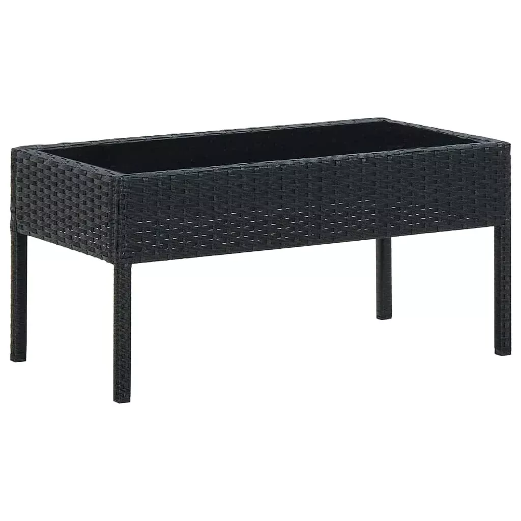 vidaXL Black Patio Table, Poly Ratan Outdoor Table with Glass Top, Durable and Maintainable - Size 29.5"x15.7"x14.6"