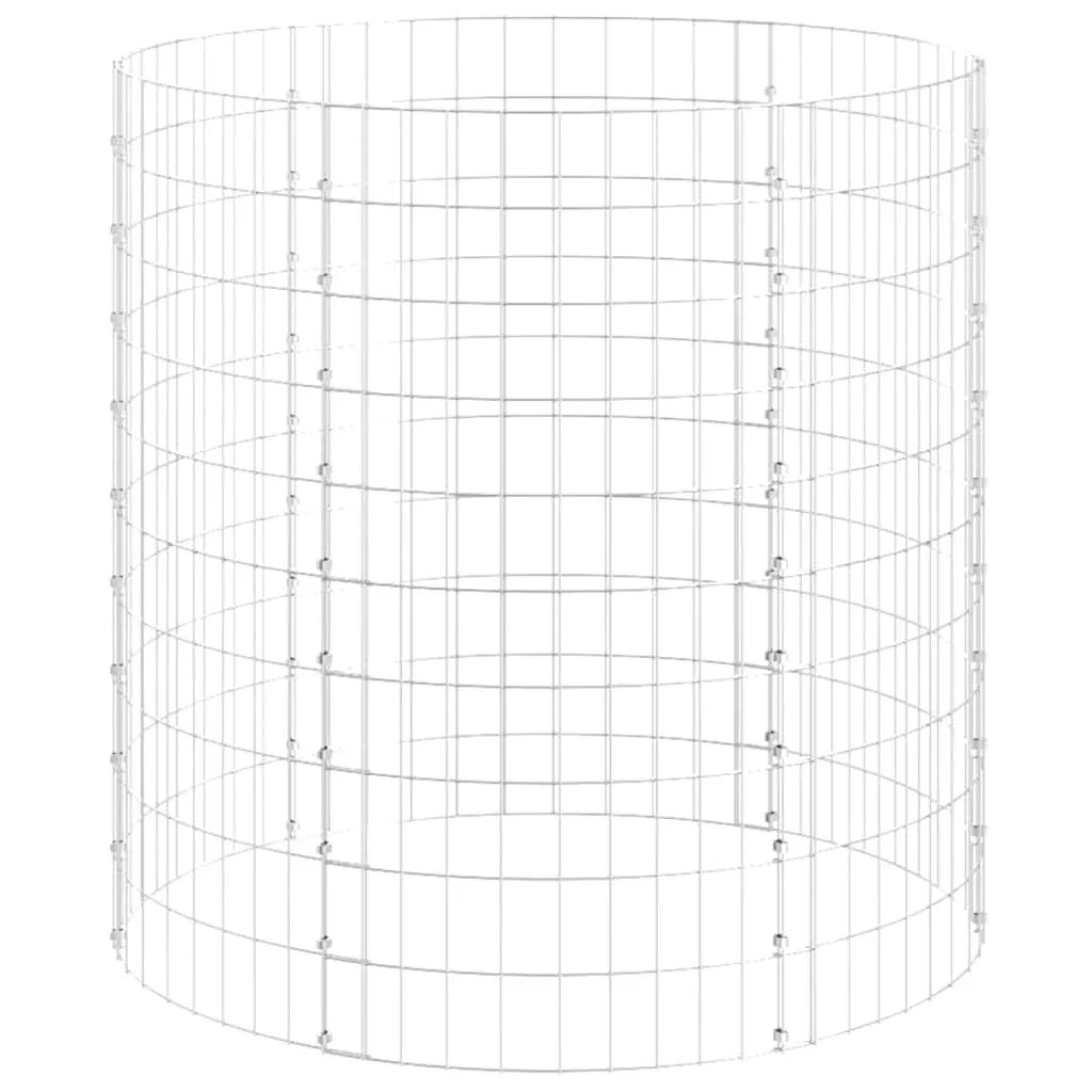 vidaXL Galvanized Steel Gabion Pole - Circular Cage for Garden Decoration - Weather-Resistant and Durable - Silver Finish