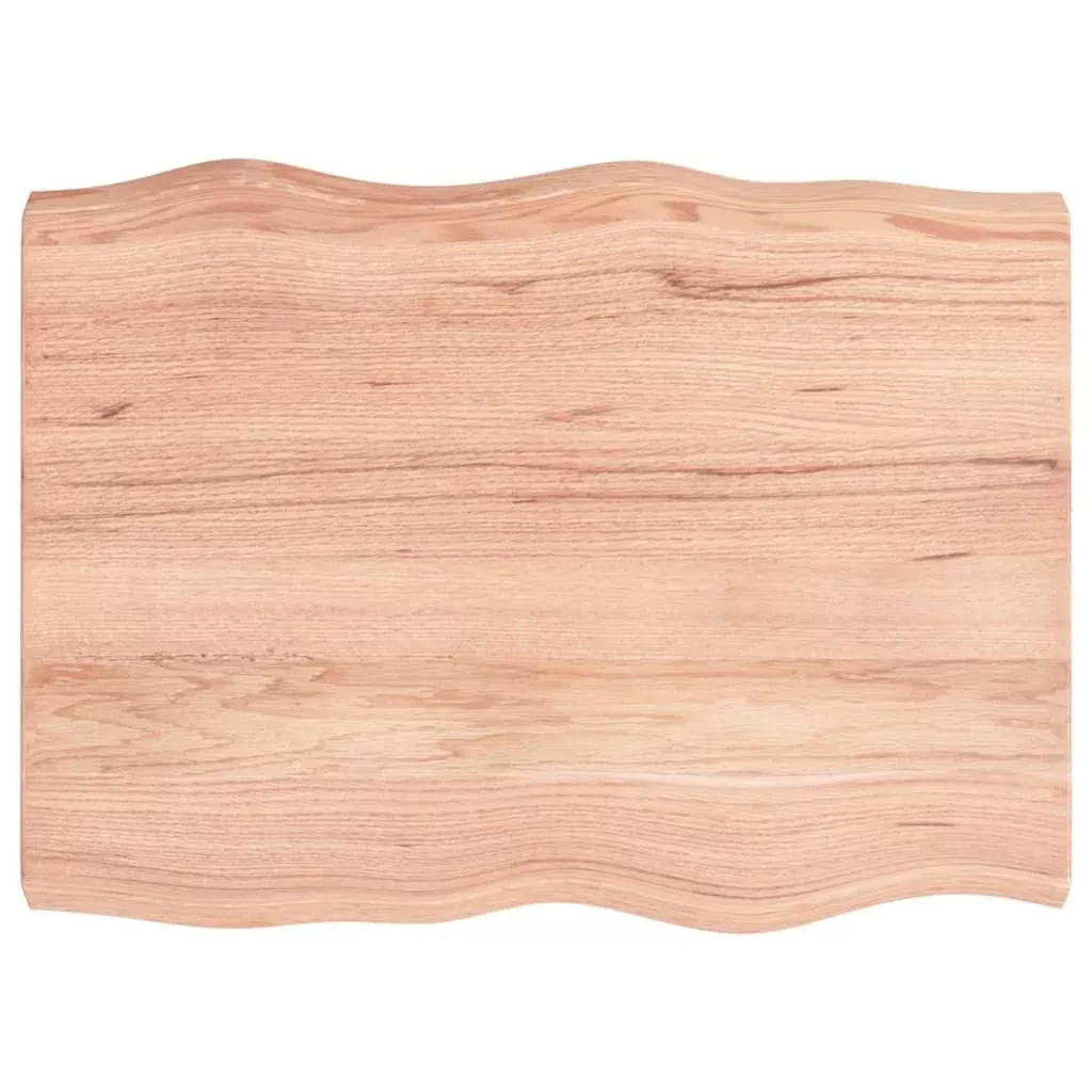 vidaXL Light Brown Solid Oak Wood Live Edge Table Top - Varnished, Handcrafted, and Versatile for Home or Commercial Use - 31.5"x 23.6"x(0.8"-2.4")