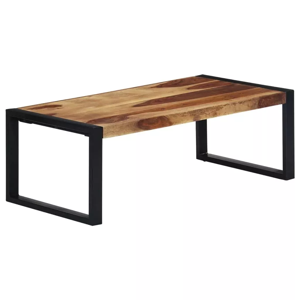 vidaXL Rectangular Coffee Table with Distinctive Wood Grain, Solid Wood & Powder-Coated Steel Legs, Polished & Lacquered - ic Industrial Style, Brown