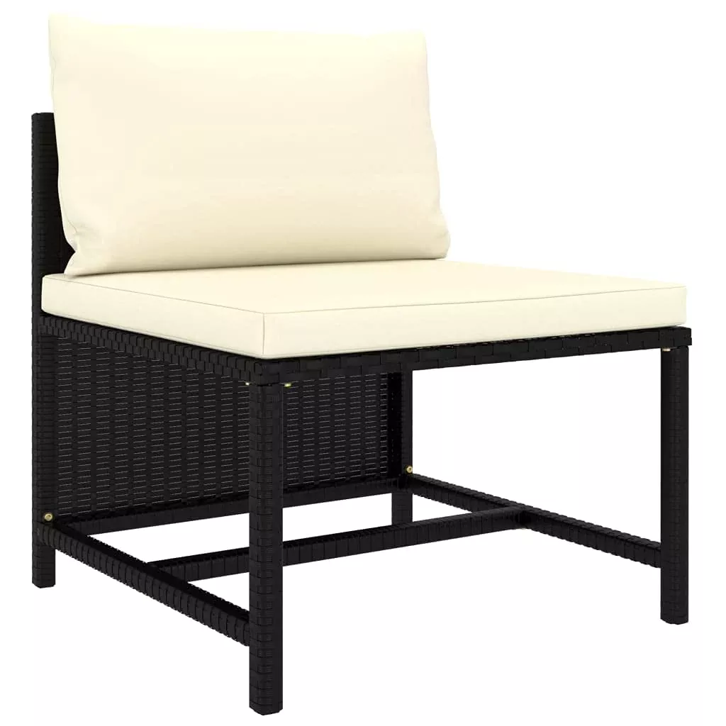 vidaXL Sectional Middle Sofa - Poly Rattan, Lightweight, Modular Design, Suitable for Year-Round Use, Highly Durable, Cream White Cushions, Ideal for Garden or Backyard Setting or Indoor Decor
