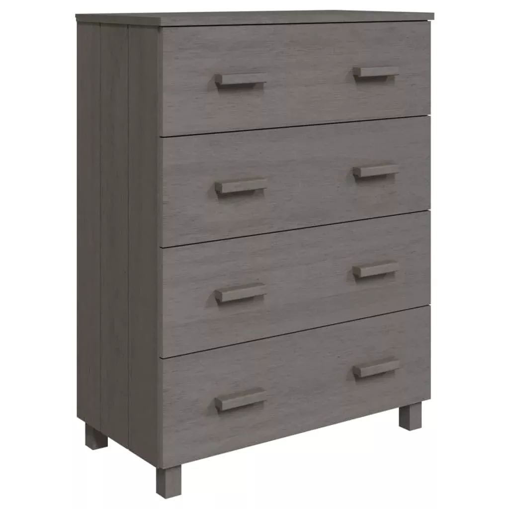 vidaXL Solid Pinewood Sideboard HAMAR - Light Gray, with 4 Drawers, Ideal for Home or Office Decor, Ample Storage, Durable and Long-Lasting
