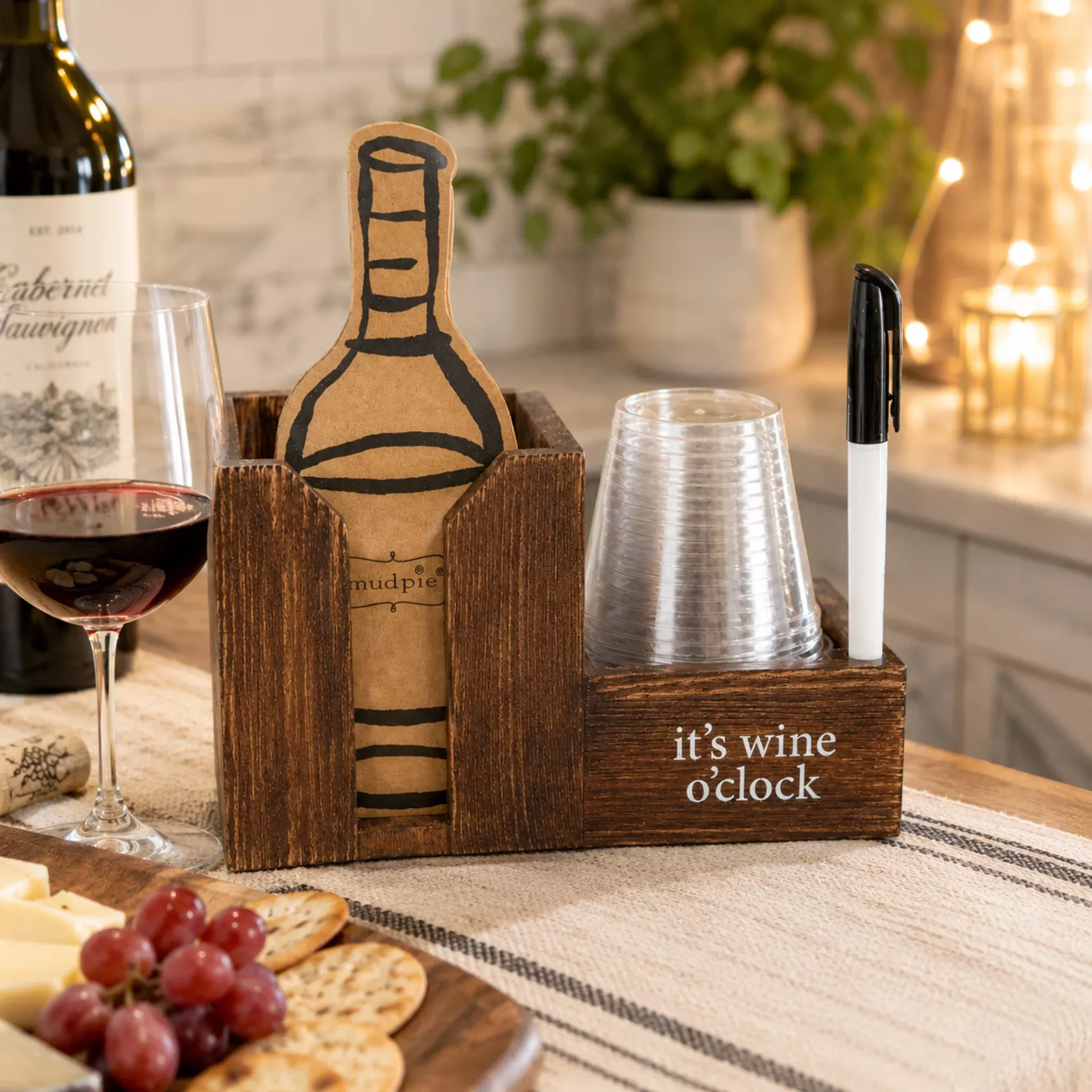 Wine Bottle Caddy/Cup Set